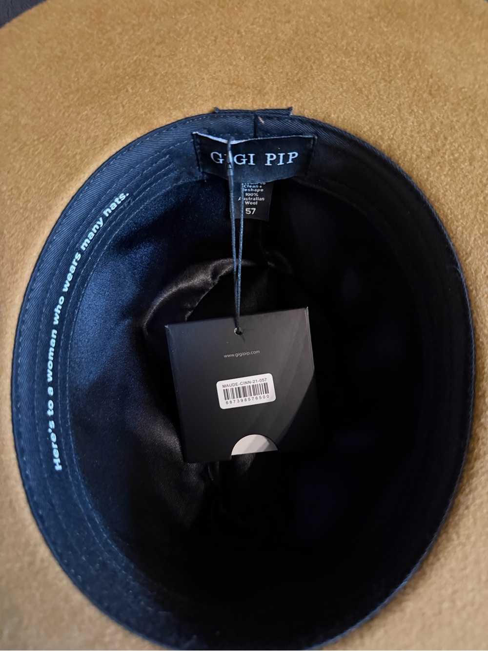 Gigi Pip Maude wide brim fedora in cinnamon sz 57 wool NWT - Picture 3 of 5